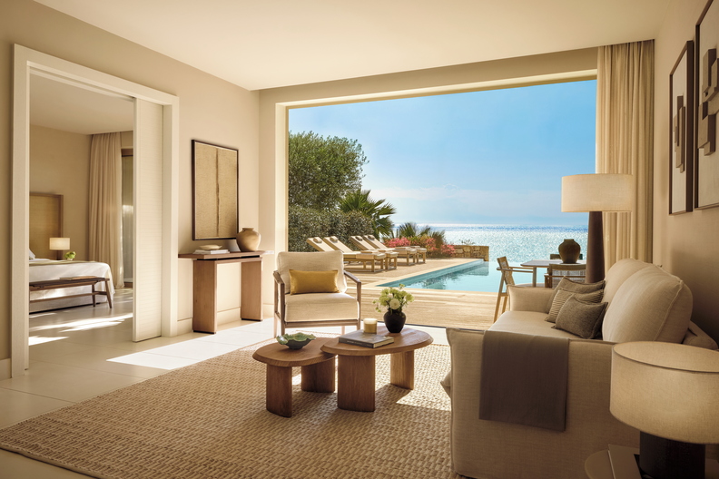 Tiara Holidays - Sani Club - two bedroom bungalow suite private pool beach front living room